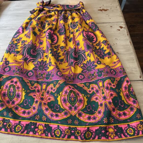Vtg Gisella Heinemann Yellow Pink Purple Paisley Full Length Wrap Skirt Sz S M - Picture 9 of 9